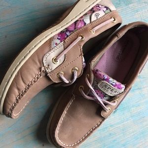 Sperry Sider tan leather with floral loafers 6